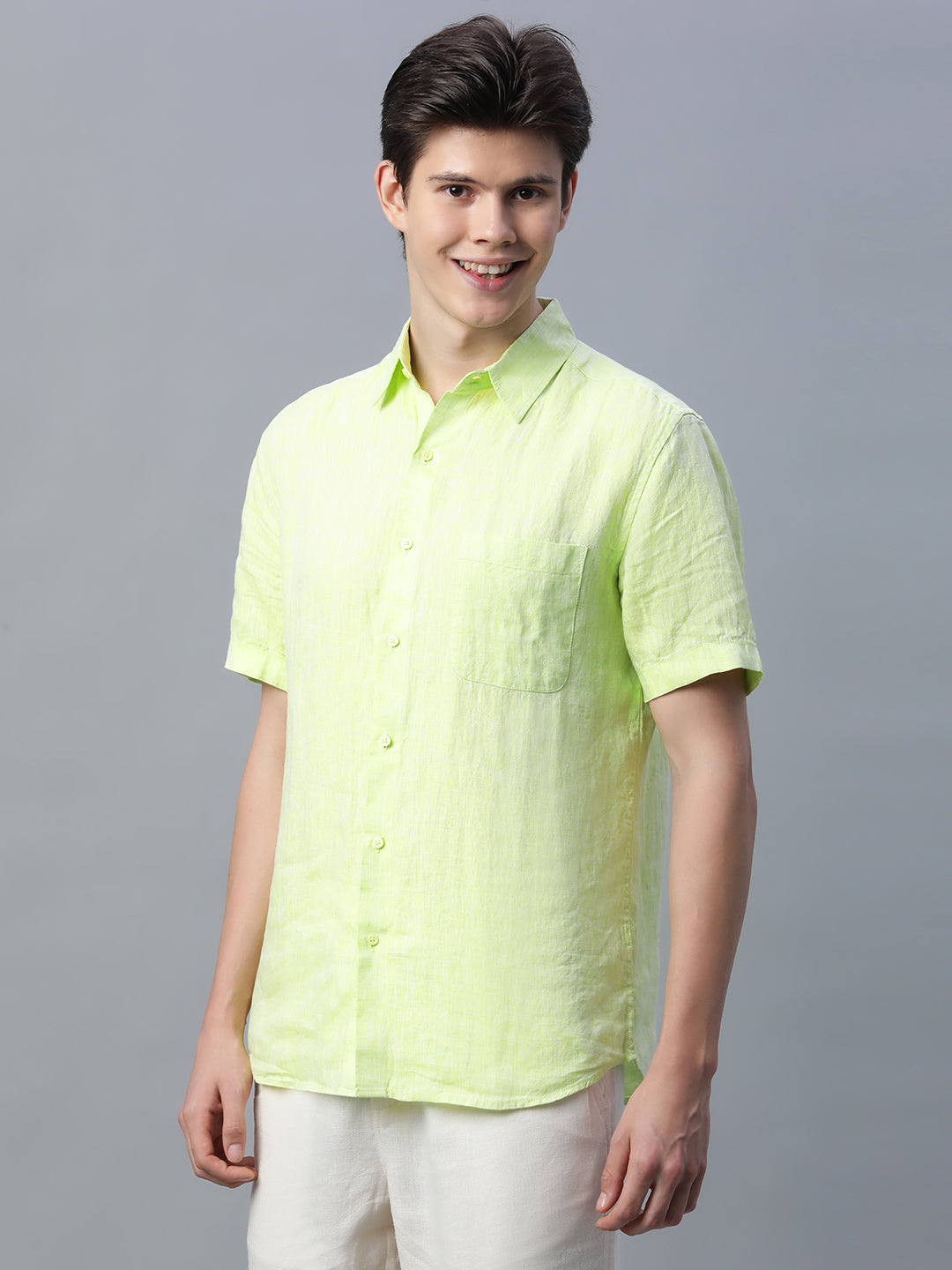 Men's Lime 100% Linen Regular Fit Shirt