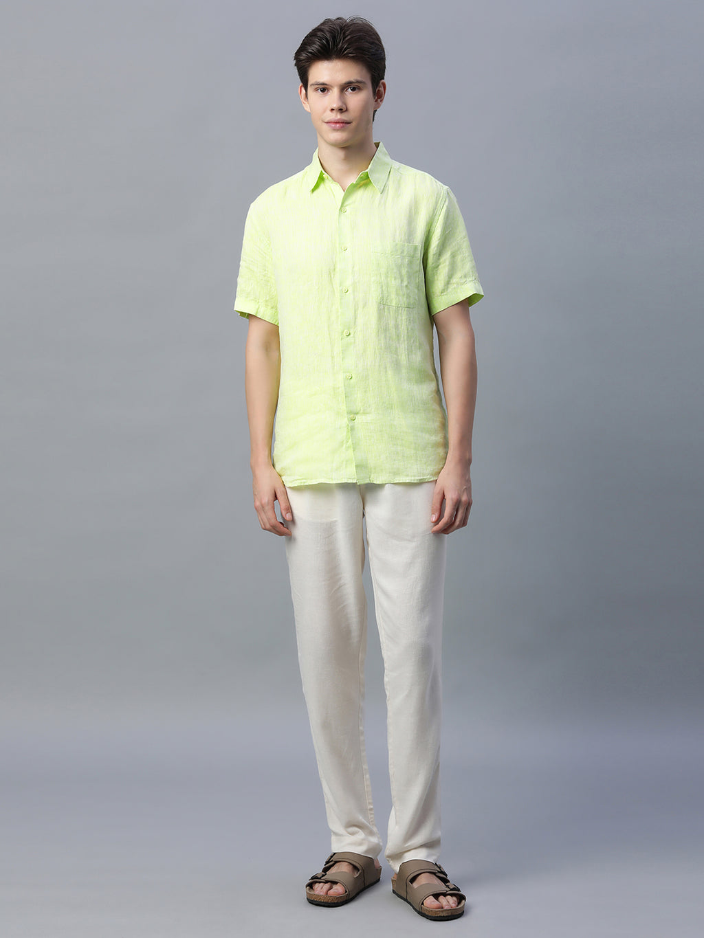 Men's 100% Linen Regular Fit Shirt Lime