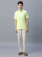Men's 100% Linen Regular Fit Shirt Lime