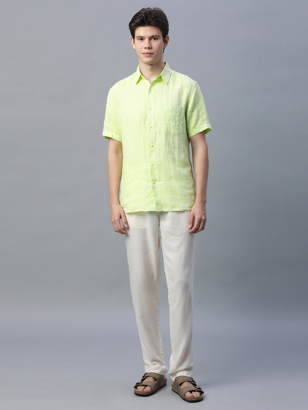 Men's 100% Linen Regular Fit Shirt Lime