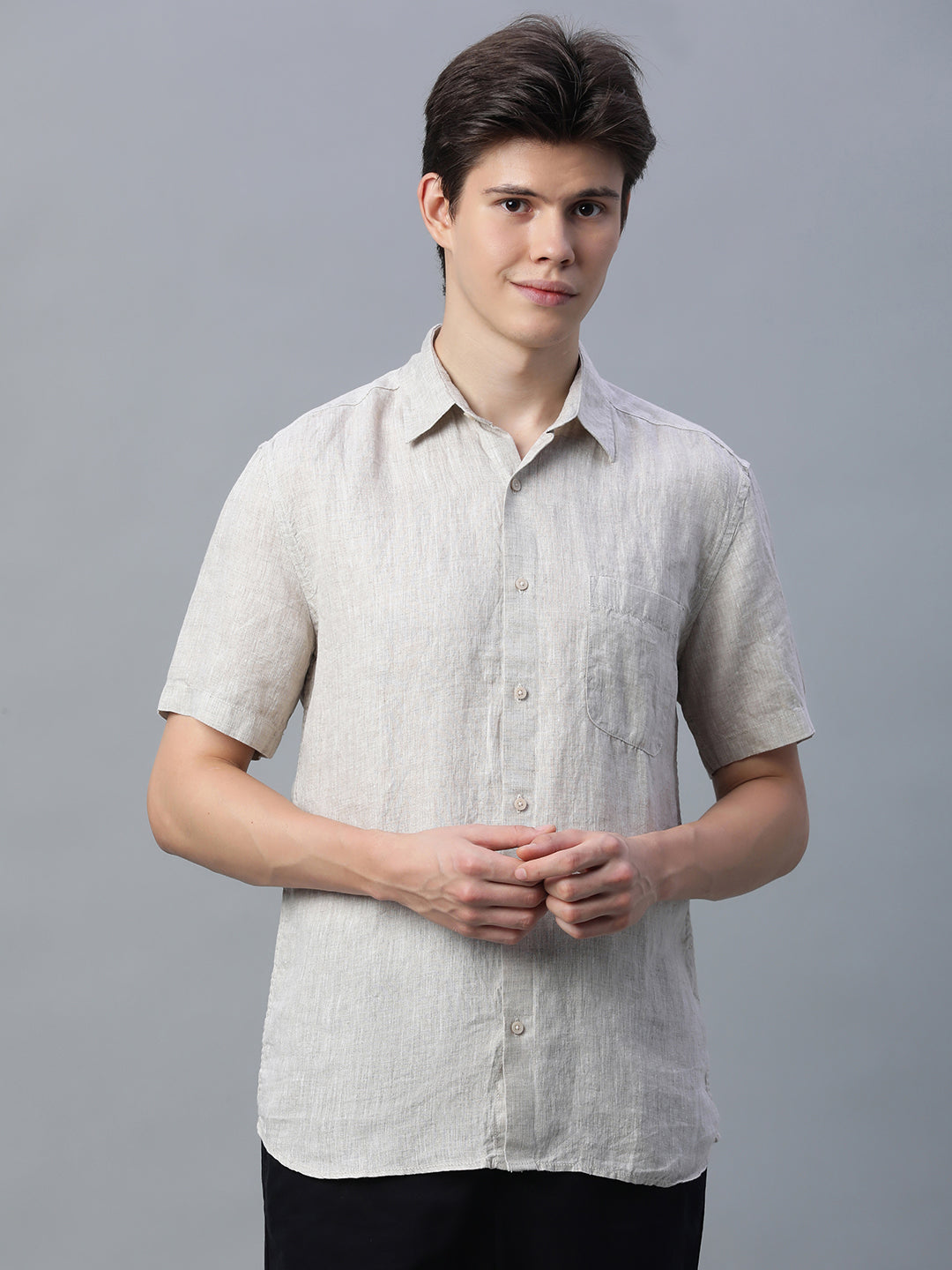 Men's Natural 100% Linen Regular Fit Shirt