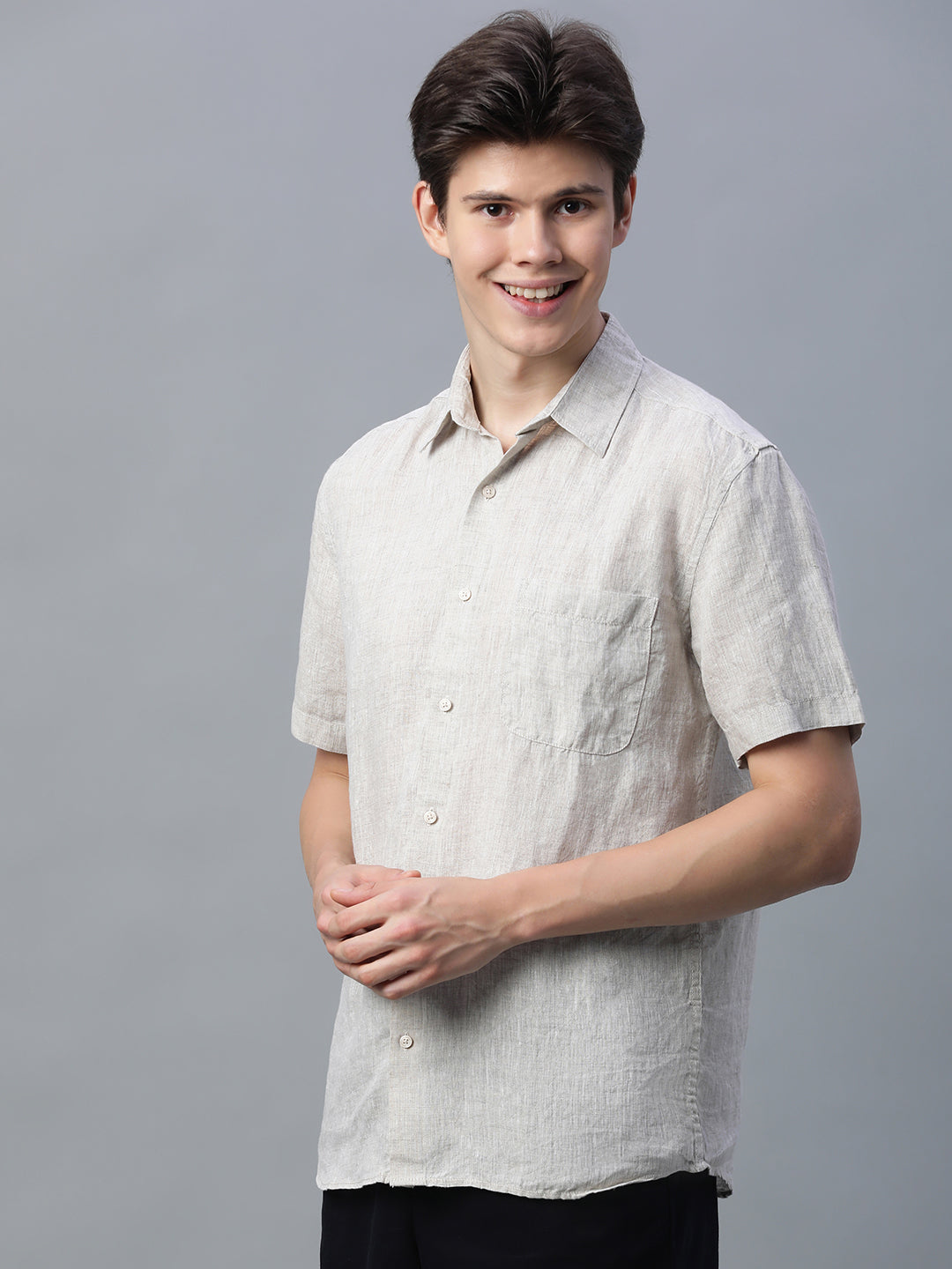 Men's Natural 100% Linen Regular Fit Shirt