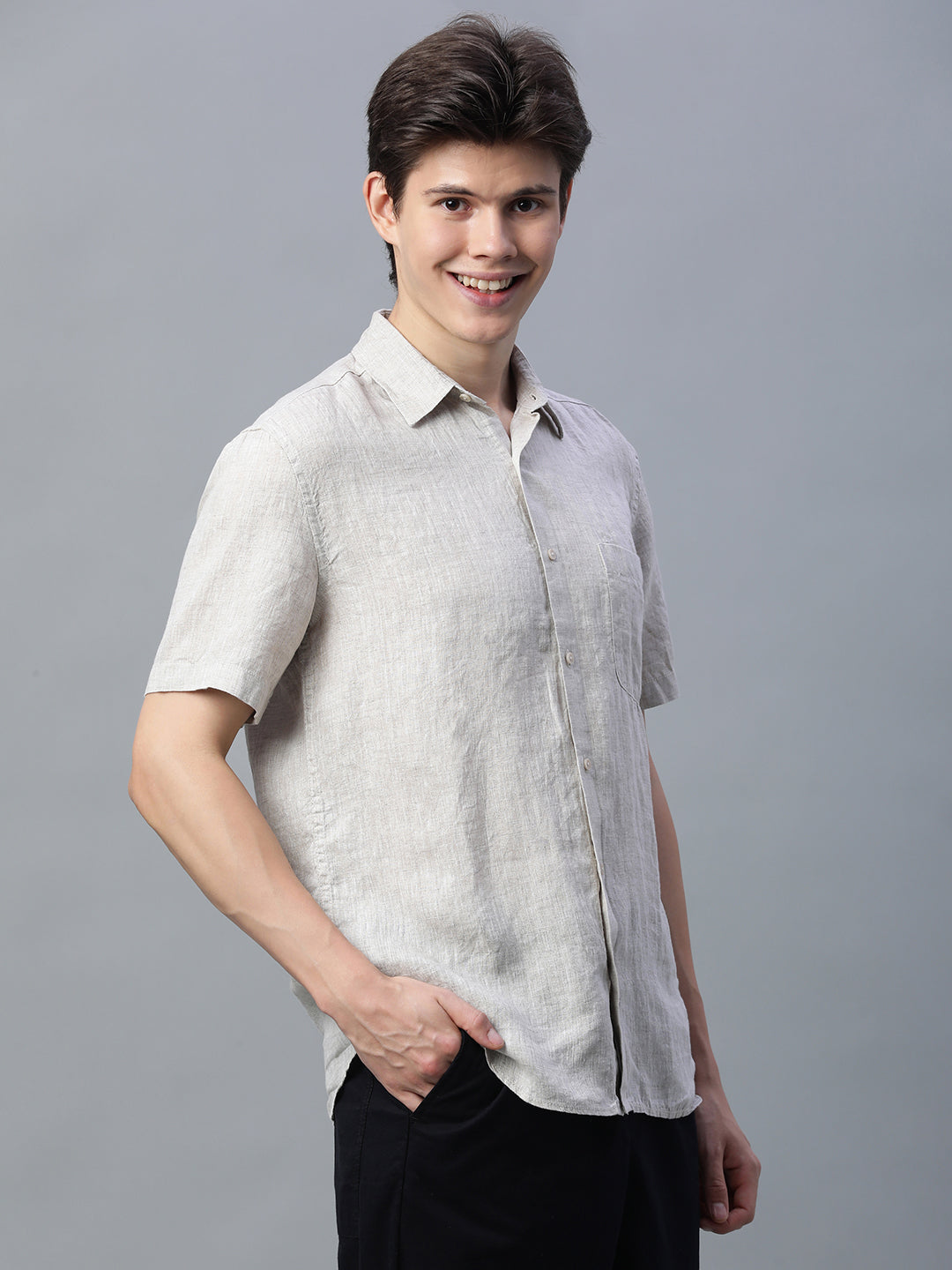 Men's Natural 100% Linen Regular Fit Shirt