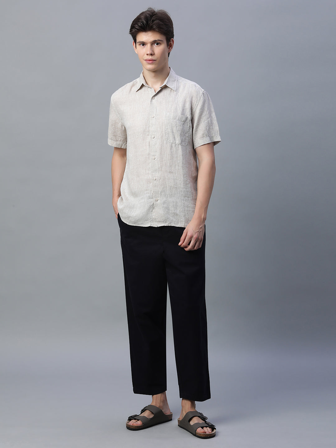 Men's Natural 100% Linen Regular Fit Shirt