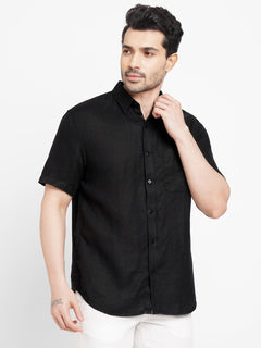 Men’s Linen Regular Fit Pocket Shirt Black