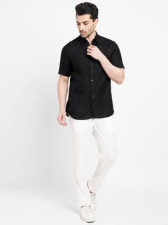 Men’s Linen Regular Fit Pocket Shirt Black