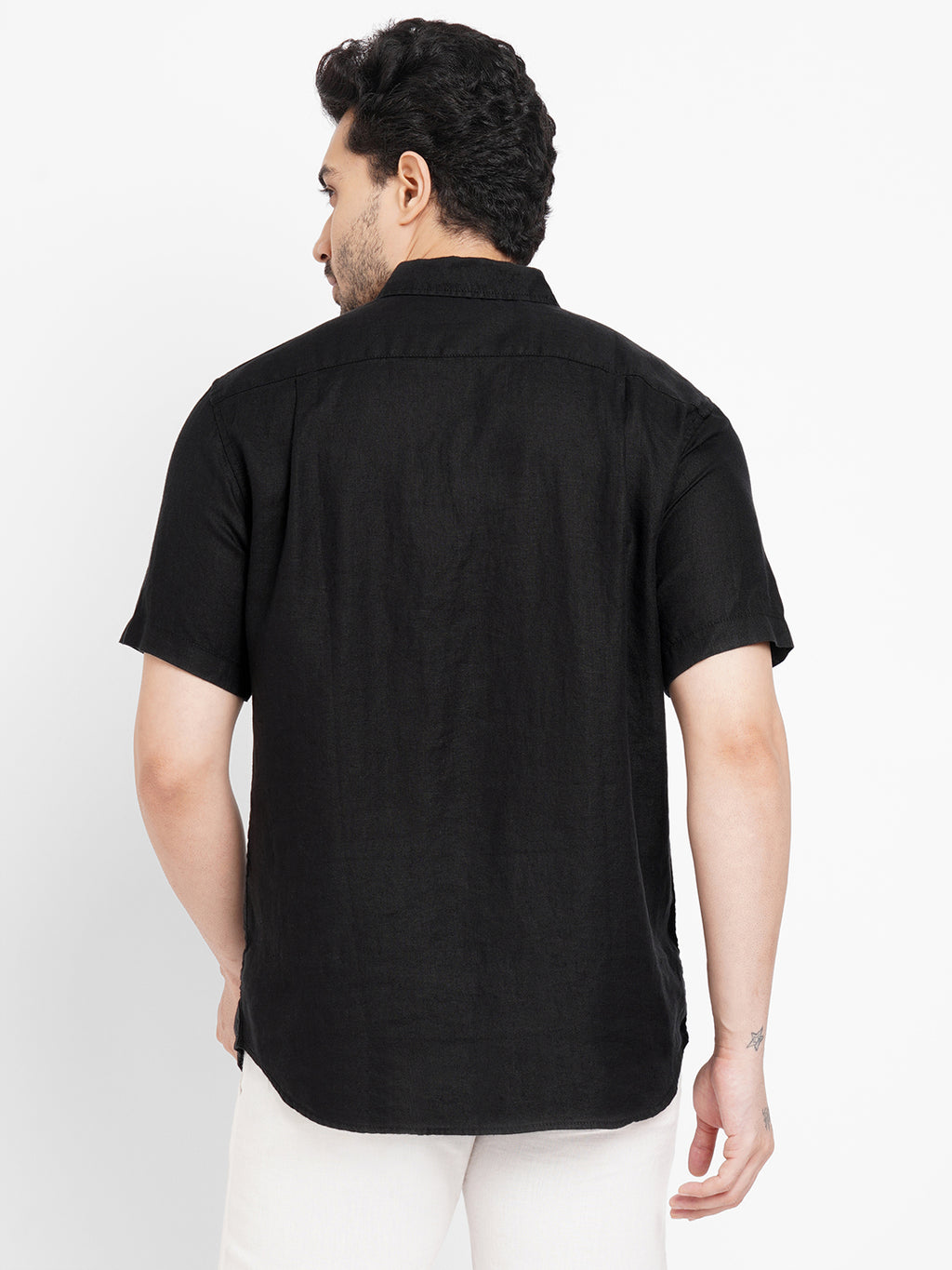 Men's 100% Linen Regular Fit Pocket Shirt Black