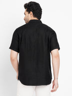 Men's 100% Linen Regular Fit Pocket Shirt Black