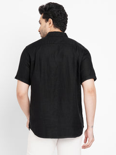 Men’s Linen Regular Fit Pocket Shirt Black