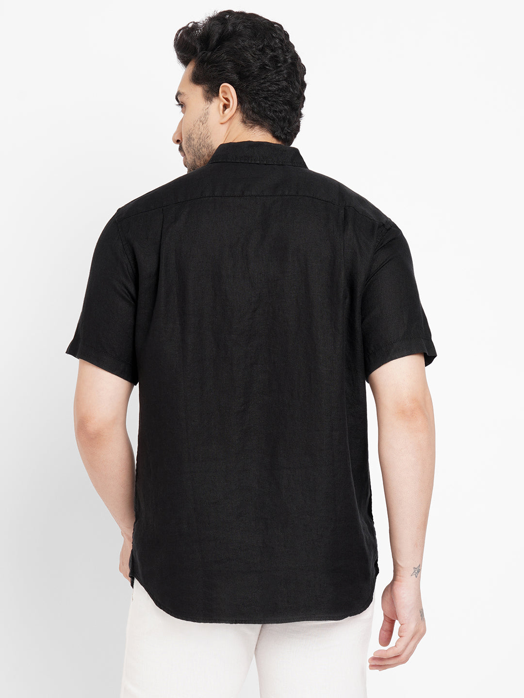 Men's Black 100% Linen Regular Fit Shirt