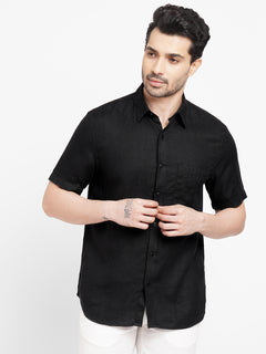 Men’s Linen Regular Fit Pocket Shirt Black