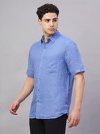 Men's Blue 100% Linen Regular Fit Shirt