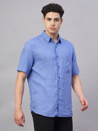 Men's Blue 100% Linen Regular Fit Shirt