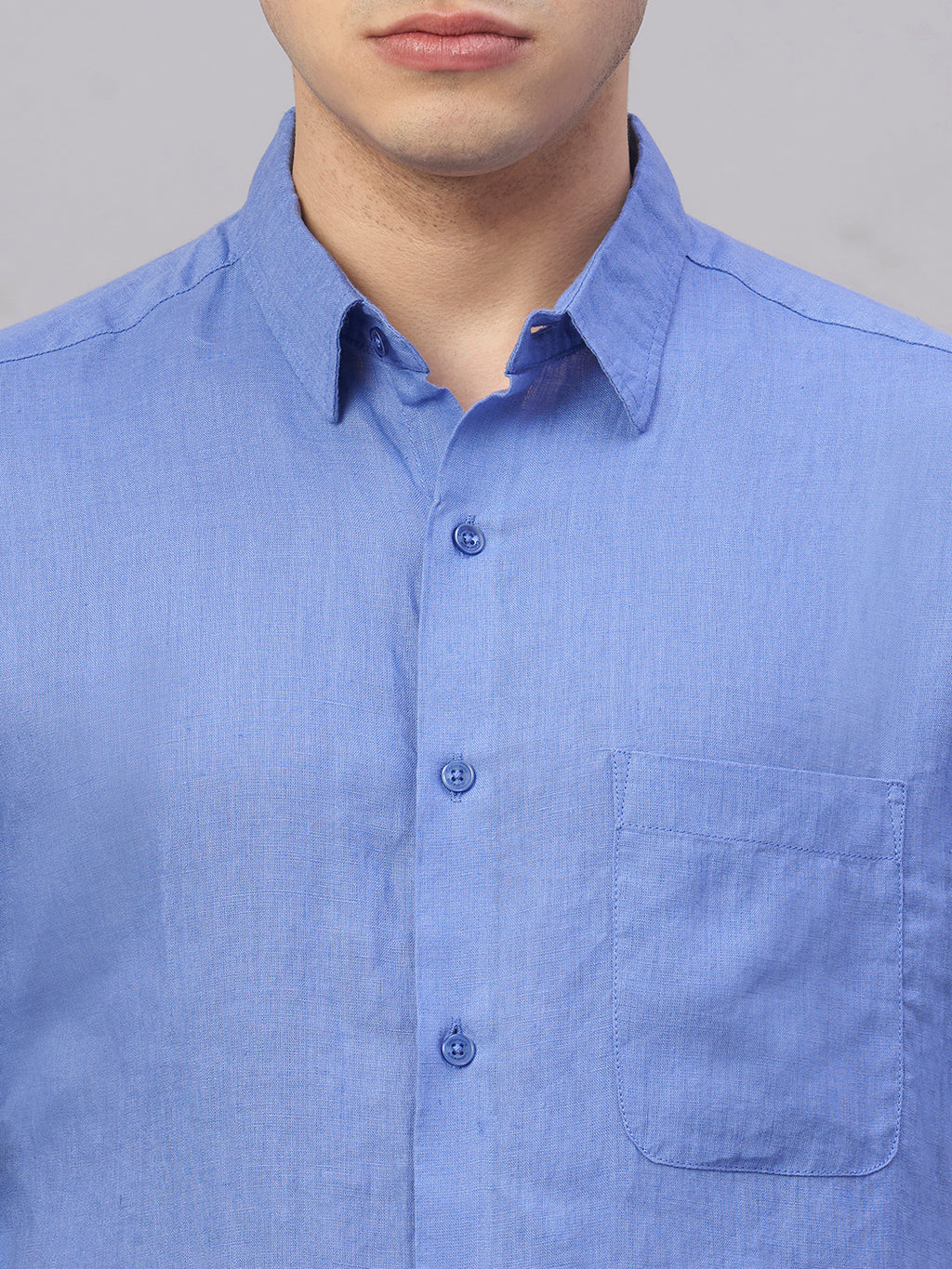 Men's Blue 100% Linen Regular Fit Shirt