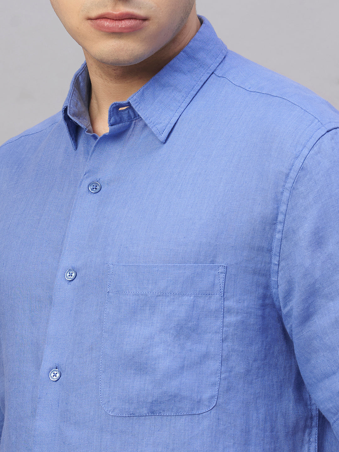 Men's Blue 100% Linen Regular Fit Shirt