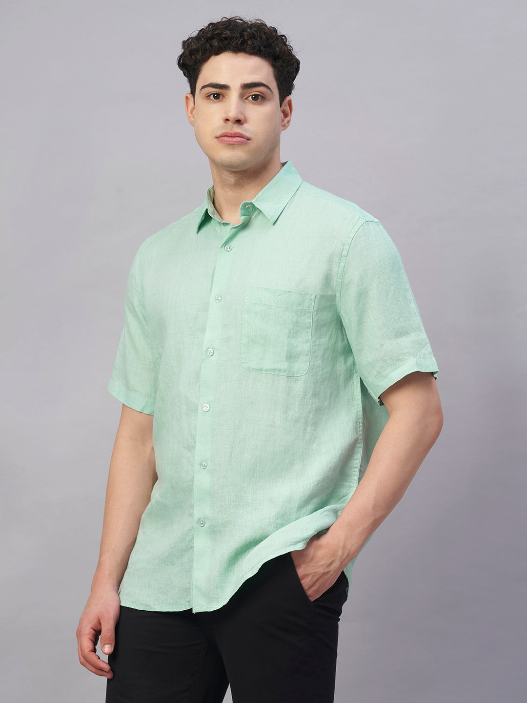Men's Mint 100% Linen Regular Fit Shirt