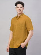 Men's Mustard 100% Linen Regular Fit Shirt