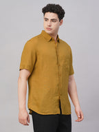 Men's Mustard 100% Linen Regular Fit Shirt