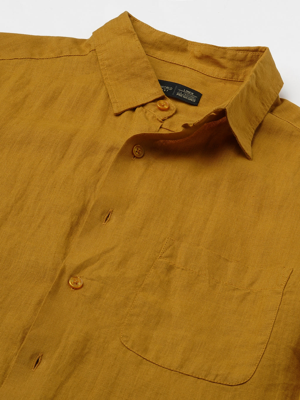 Men's Mustard 100% Linen Regular Fit Shirt