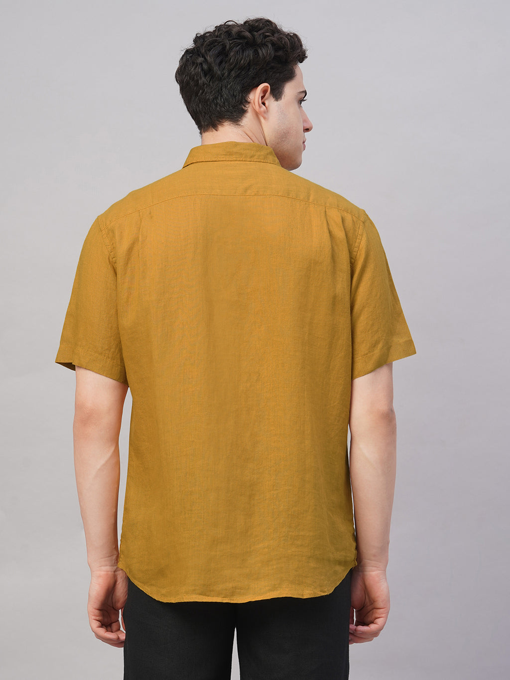 Men's Mustard 100% Linen Regular Fit Shirt
