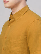 Men's Mustard 100% Linen Regular Fit Shirt