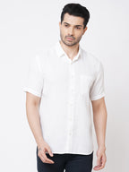 Men's White 100% Linen Regular Fit Shirt
