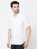 Men's White 100% Linen Regular Fit Shirt