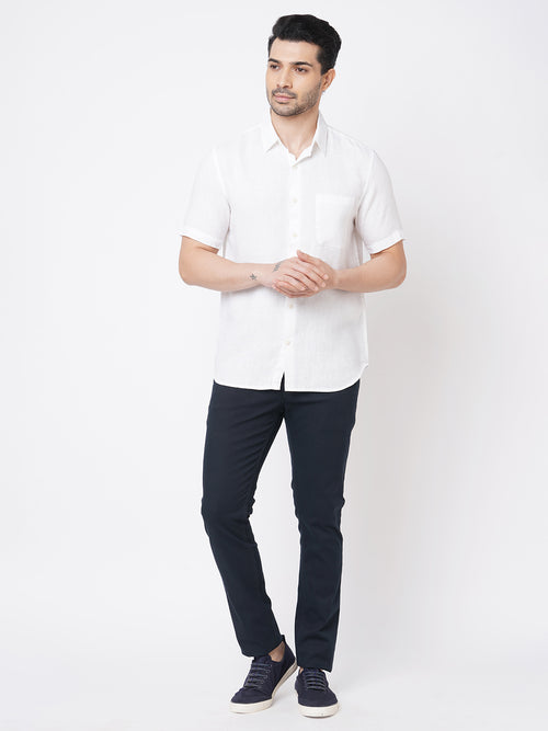 Men's 100% Linen Regular Fit Short Sleeve Shirt White
