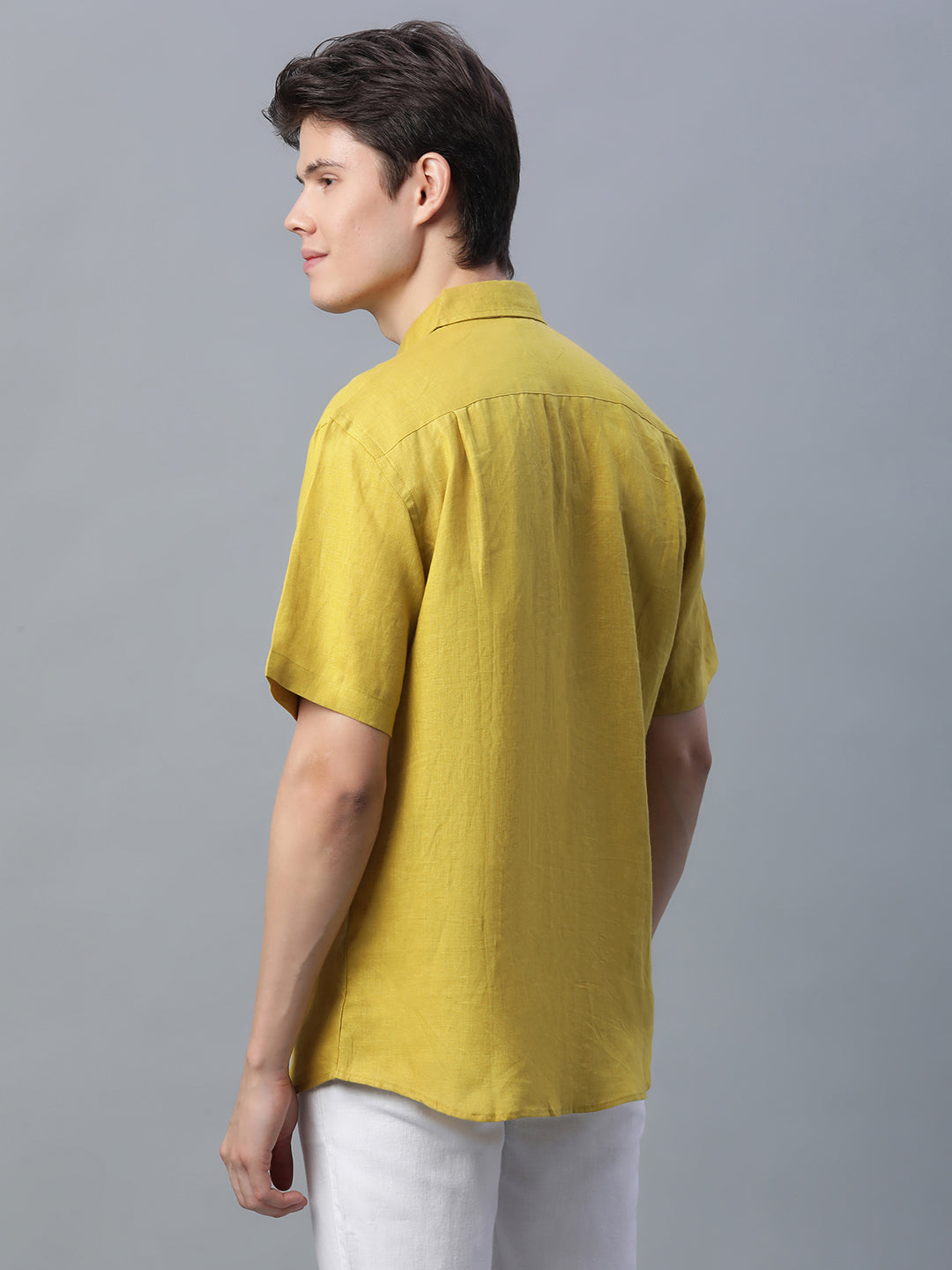 Men's Mustard 100% Linen Regular Fit Shirt