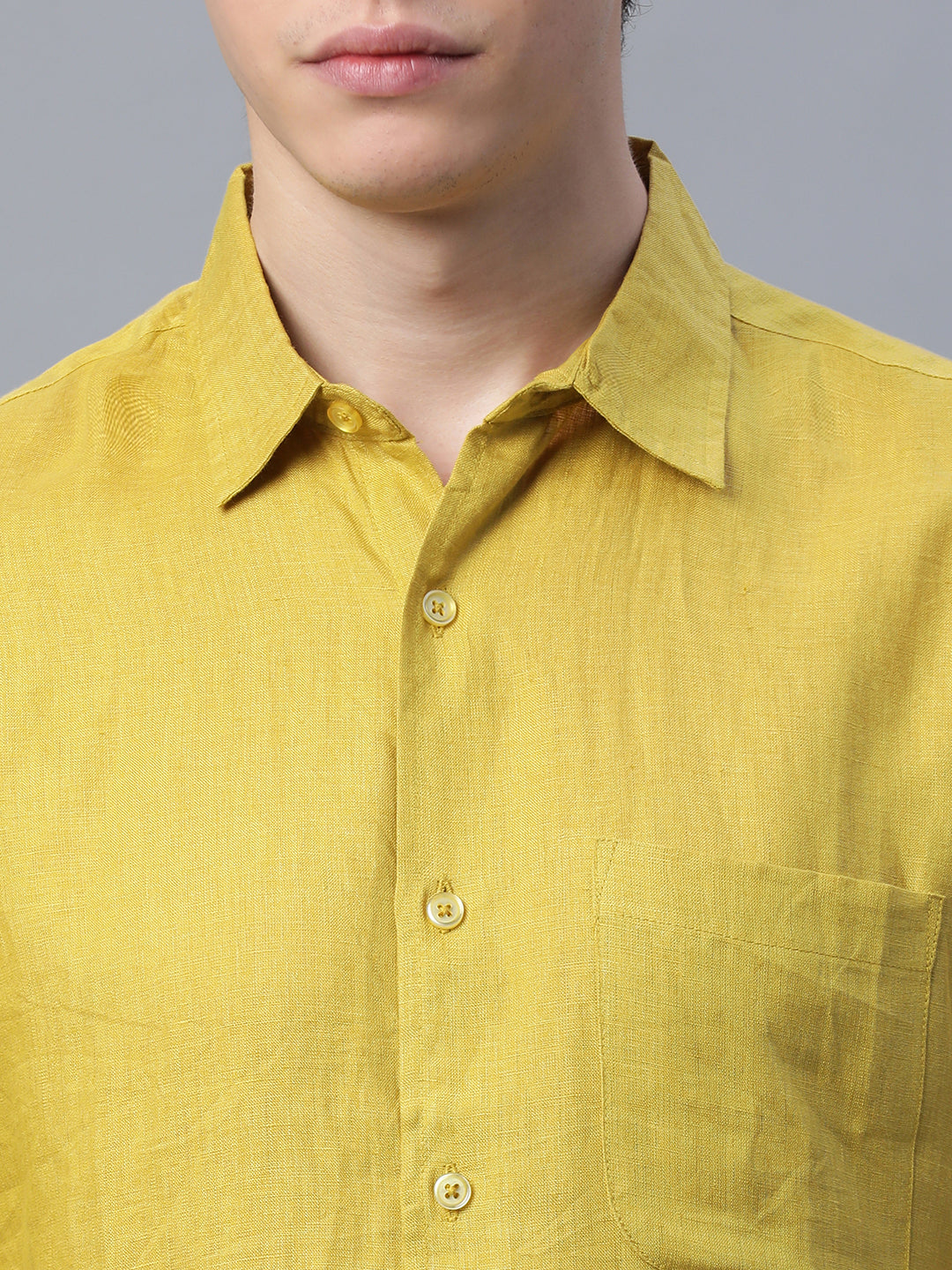 Men's Mustard 100% Linen Regular Fit Shirt