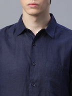 Men's Navy 100% Linen Regular Fit Shirt