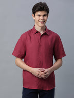Men's Red 100% Linen Regular Fit Shirt