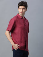 Men's Red 100% Linen Regular Fit Shirt