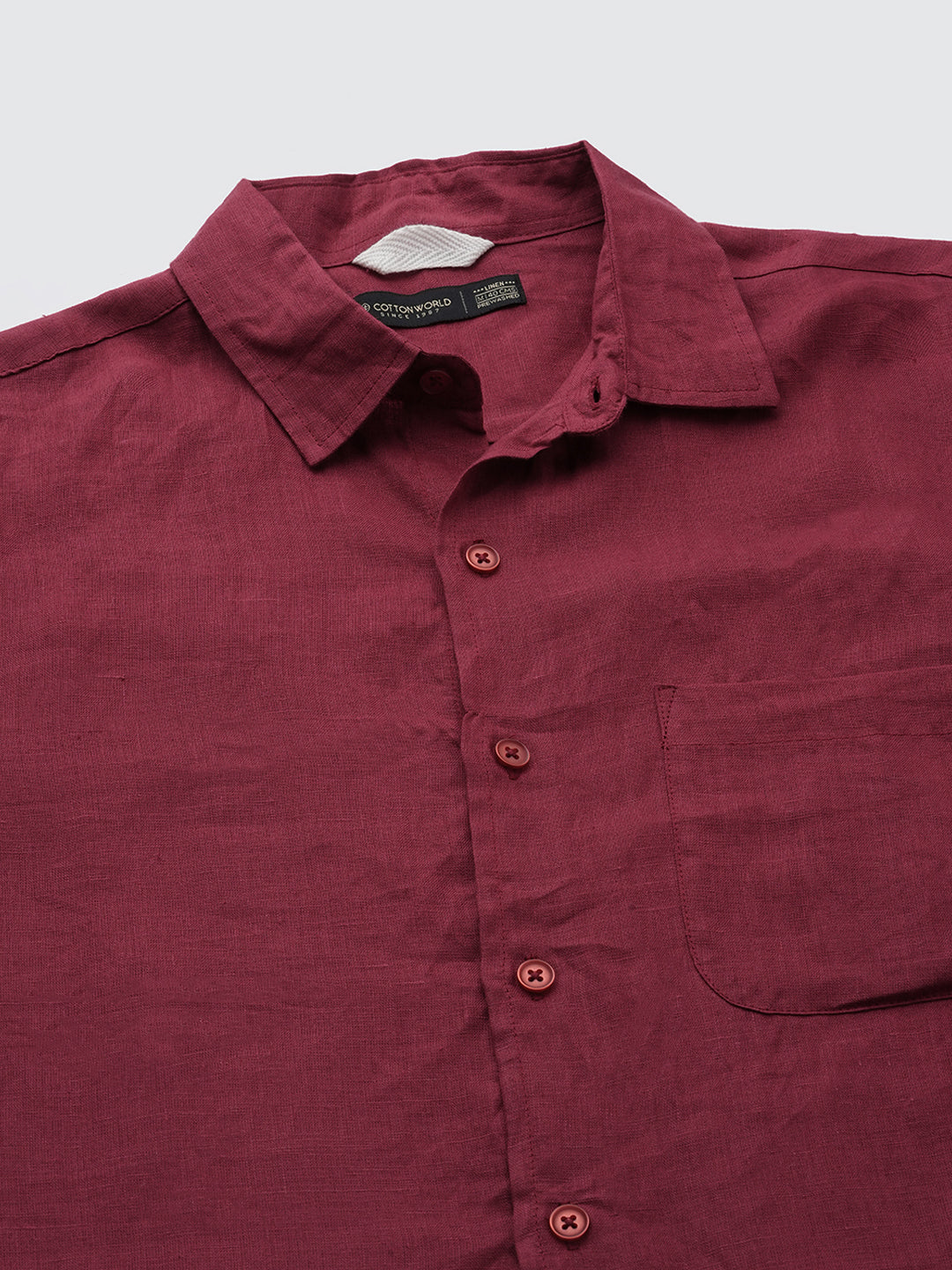 Men's Red 100% Linen Regular Fit Shirt