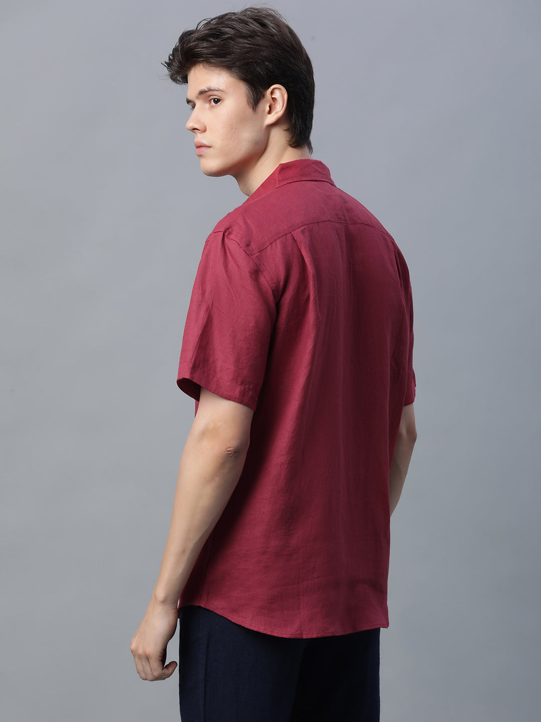Men's Red 100% Linen Regular Fit Shirt