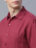 Men's Red 100% Linen Regular Fit Shirt