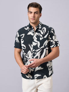 Men’s Cotton Regular Fit Half Sleeve Printed Shirt Black