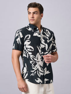 Men’s Cotton Regular Fit Half Sleeve Printed Shirt Black