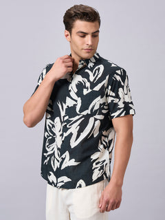 Men’s Cotton Regular Fit Half Sleeve Printed Shirt Black