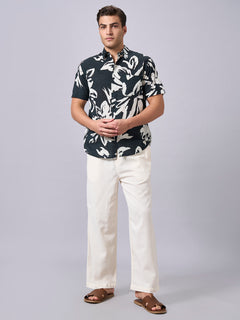 Men’s Cotton Regular Fit Half Sleeve Printed Shirt Black