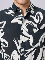 Men's 100% Cotton Regular Fit Half Sleeves Printed Shirt Black