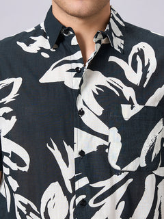 Men’s Cotton Regular Fit Half Sleeve Printed Shirt Black