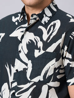 Men’s Cotton Regular Fit Half Sleeve Printed Shirt Black