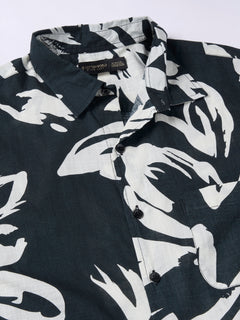 Men’s Cotton Regular Fit Half Sleeve Printed Shirt Black