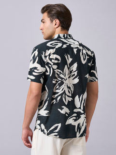 Men’s Cotton Regular Fit Half Sleeve Printed Shirt Black