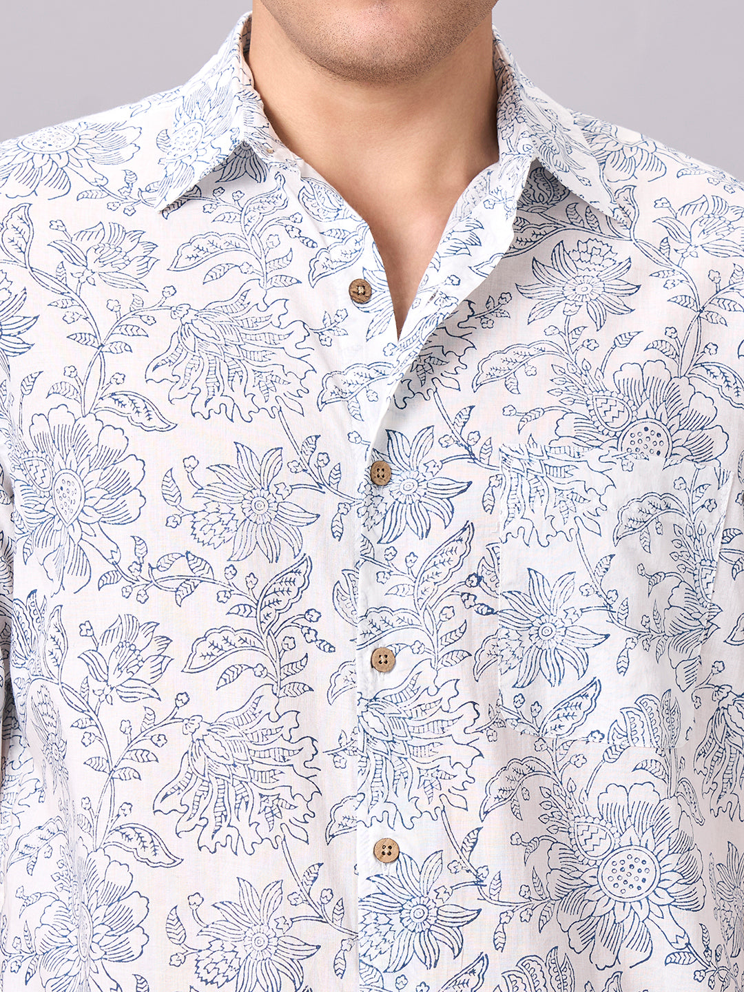 Men's Blue 100% Cotton Regular Fit Shirt