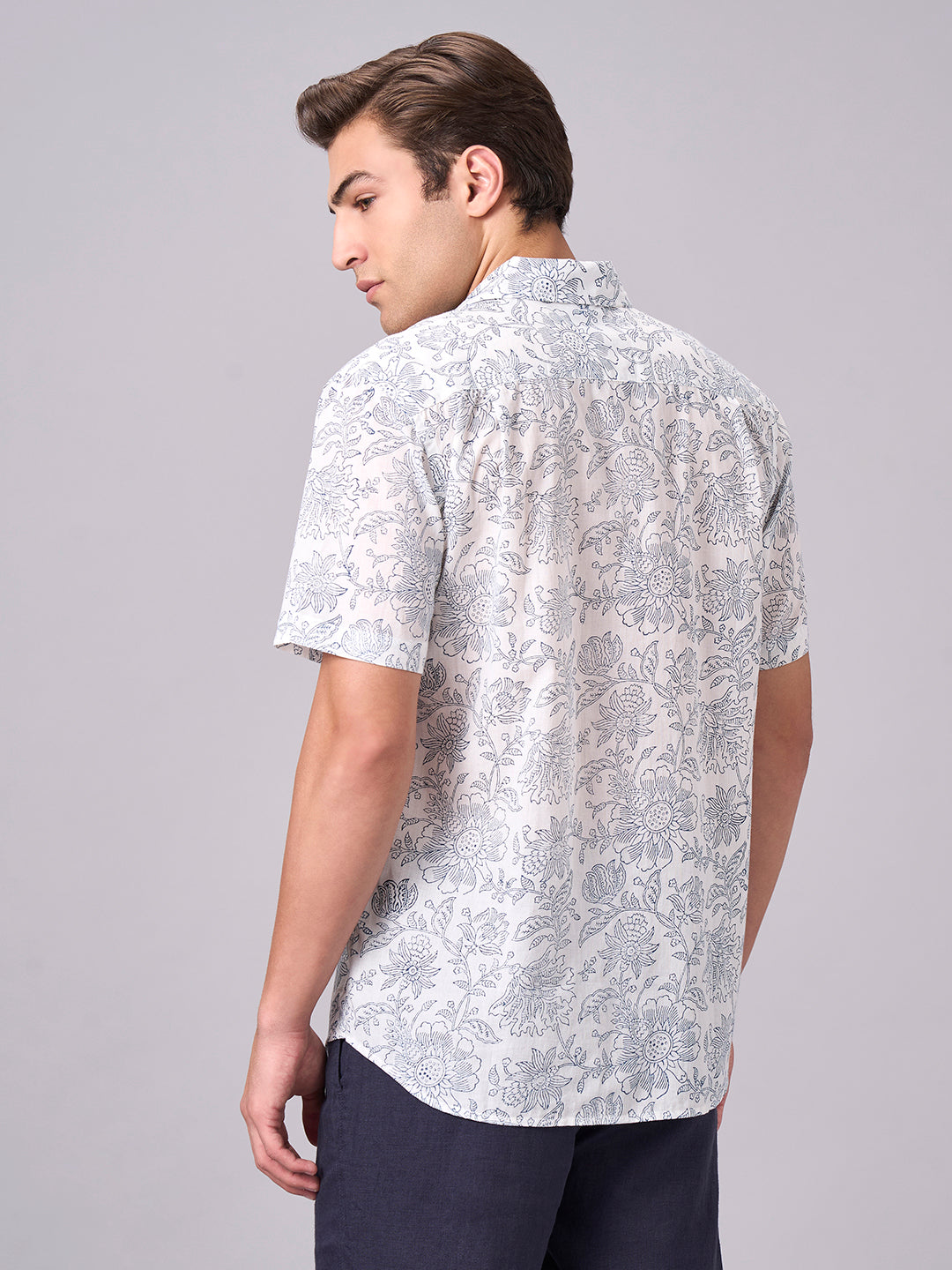 Men's Blue 100% Cotton Regular Fit Shirt
