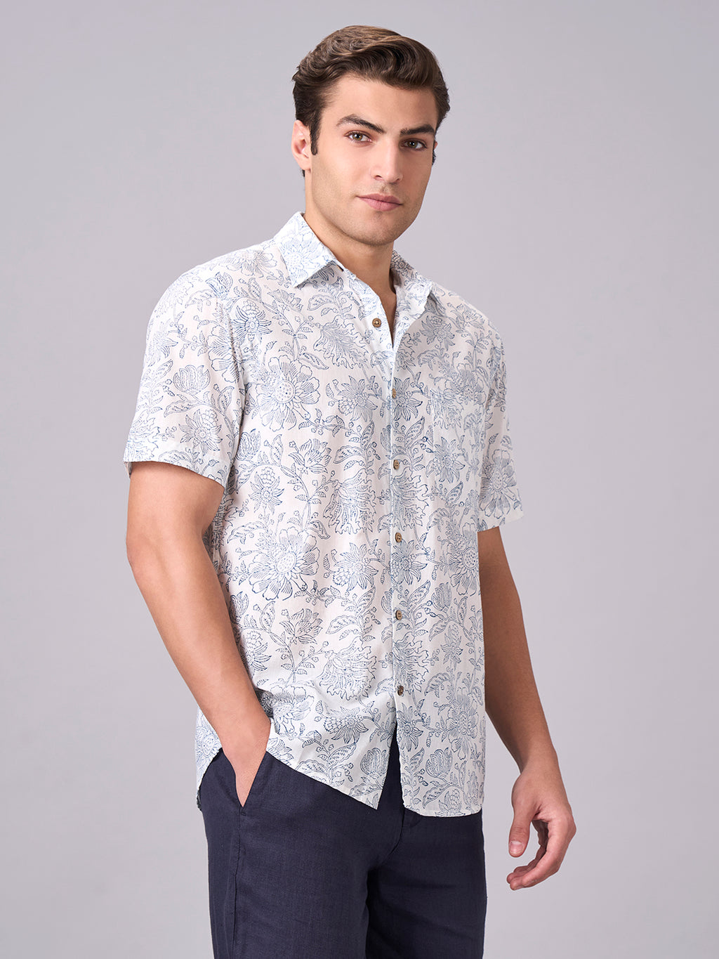 Men's Blue 100% Cotton Regular Fit Shirt