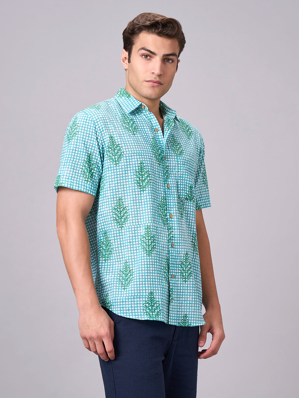 Men's Green 100% Cotton Regular Fit Shirt