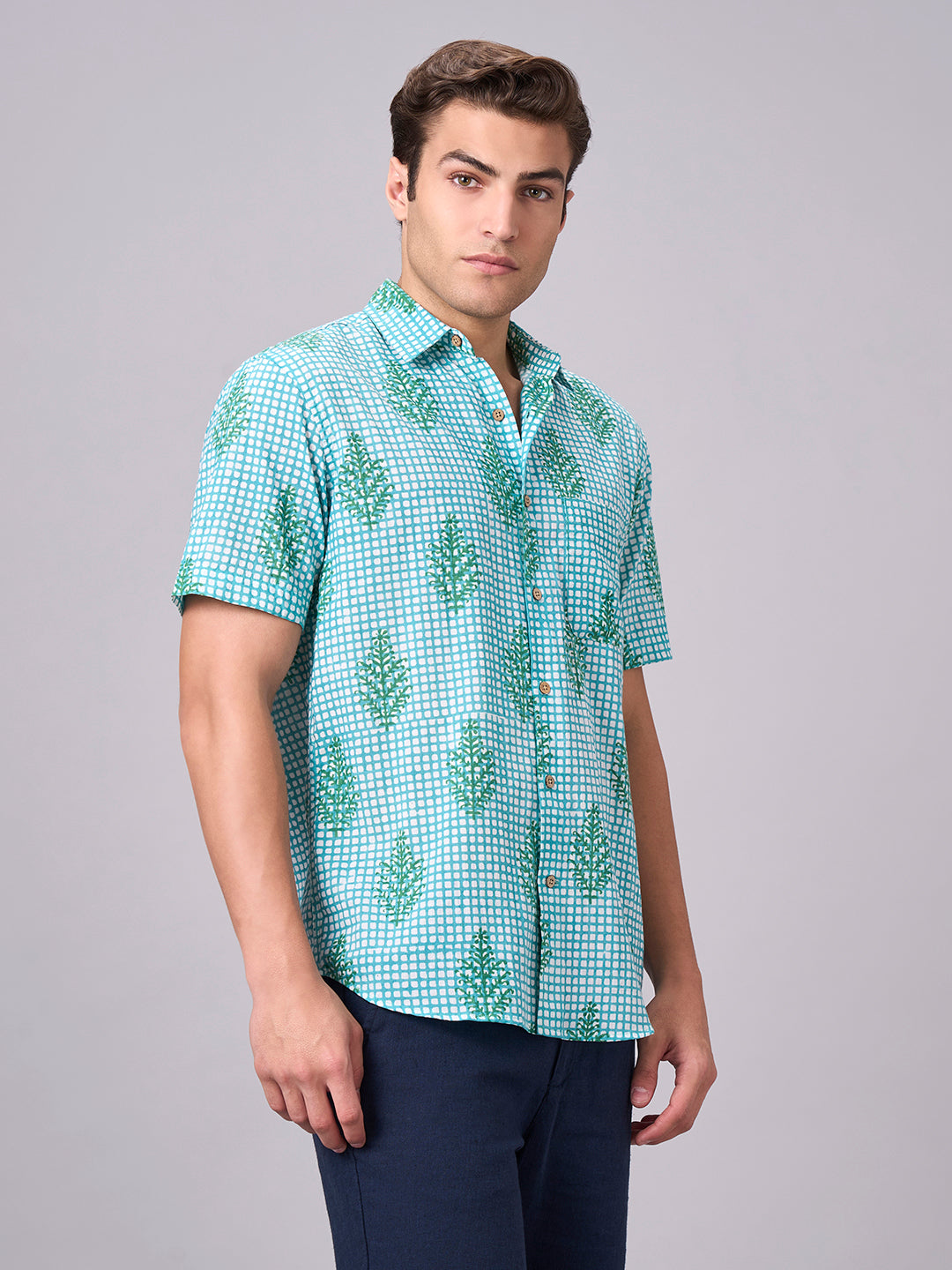 Men's Green 100% Cotton Regular Fit Shirt